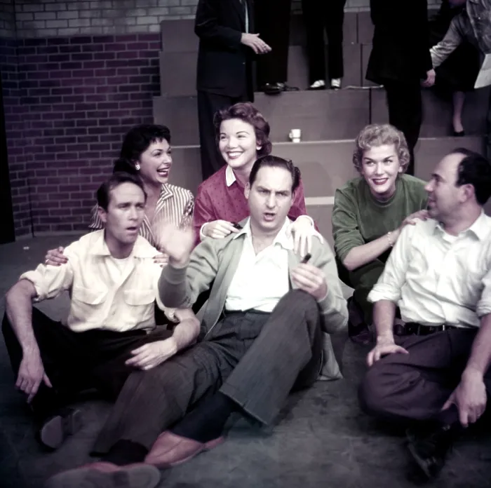 Framed Print : CAESAR'S HOUR, front, from left, Howard Morris, Sid Caesar, Carl Reiner; back, center, Nanette Fabray, ca. 1954-57 Framed Print : CAESAR'S HOUR, front, from left, Howard Morris, Sid Caesar, Carl Reiner; back, center, Nanette Fabray, ca. 1954-57