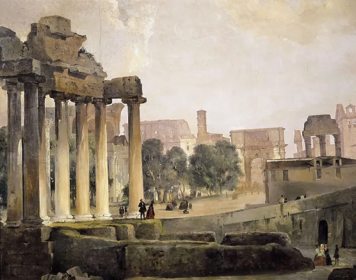 Framed Print : CAFFI, Ippolito (1809-1866). The Forum. mid. 19th c. Right detail. Romanticism. Oil on canvas. ITALY. Padua. Caff Pedrocchi. AISA / Everett Collection**US SALES ONLY**