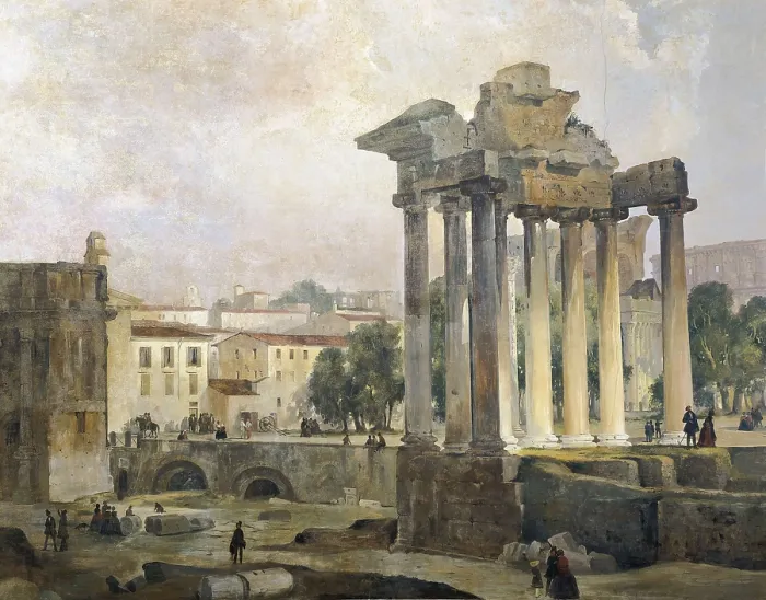 Framed Print : CAFFI, Ippolito (1809-1866). The Forum. mid. 19th c. Central detail. Romanticism. Oil on canvas. ITALY. Padua. Caff Pedrocchi. AISA / Everett Collection**US SALES ONLY**