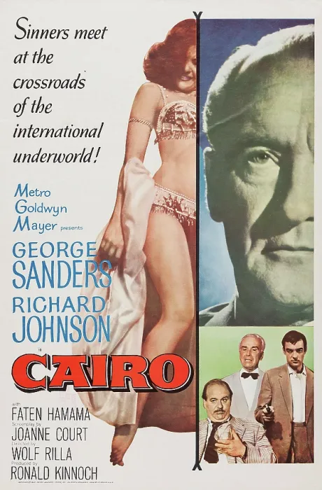 Framed Print : CAIRO, US poster art, from left: Faten Hamama, George Sanders; inset from left: Eric Pohlmann, Walter Rilla, Richard Johnson, 1963