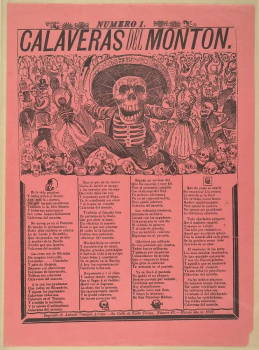 Framed Print : Calaveras del monton, numero 1, translation: Skulls from the heap, number 1, Broadside showing a male skeleton dressed in a charro outfit wielding a machete in a graveyard Framed Print : Calaveras del monton, numero 1, translation: Skulls from the heap, number 1, Broadside showing a male skeleton dressed in a charro outfit wielding a machete in a graveyard
