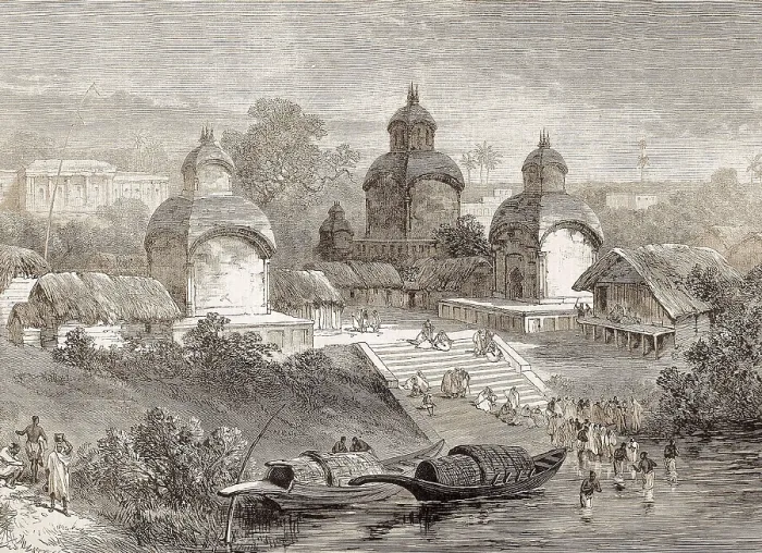 Framed Print : Calcuta. Temple of the goddess Kali on the banks of the Hooghly river (1887). Published in The Illustrated London News. Engraving. AISA / Everett Collection**US SALES ONLY**