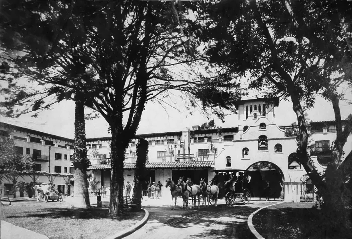 Framed Print : California, California Citrus Heritage Recording Project, view of Mission Inn, Seventh Street entrance, Riverside County, circa 1920s-1930s Framed Print : California, California Citrus Heritage Recording Project, view of Mission Inn, Seventh Street entrance, Riverside County, circa 1920s-1930s