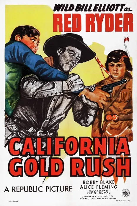 Framed Print : CALIFORNIA GOLD RUSH, US poster art, center: Bill Elliott; right: Robert Blake, 1946