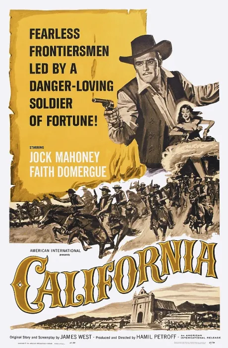 Framed Print : CALIFORNIA, l-r: Jock Mahoney, Faith Domergue on poster art, 1963