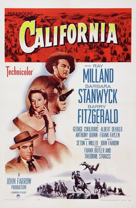 Framed Print : CALIFORNIA, US poster art, from top: Ray Milland, Barbara Stanwyck, Anthony Quinn, 1947 Framed Print : CALIFORNIA, US poster art, from top: Ray Milland, Barbara Stanwyck, Anthony Quinn, 1947