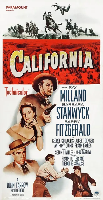 Framed Print : CALIFORNIA, US poster, from top: Ray Milland, Barbara Stanwyck, Anthony Quinn, Ray Milland, Albert Dekker, 1947 Framed Print : CALIFORNIA, US poster, from top: Ray Milland, Barbara Stanwyck, Anthony Quinn, Ray Milland, Albert Dekker, 1947