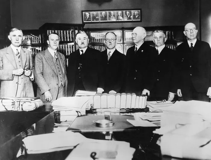 Framed Print : California Supreme Court judges on August 3, 1930. They ruled on 1916 Preparedness Day bombing convictions of Warren Billings, co-defendant of Tom Moody