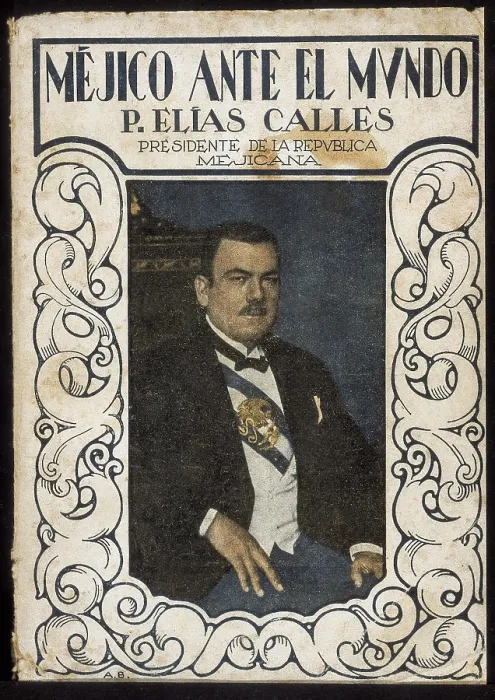 Framed Print : CALLES, Plutarco Elias (1877-1945). Mexican politician and general. Title page of 'Mexico ante el mundo' ('Mexico and the world'). Drawing