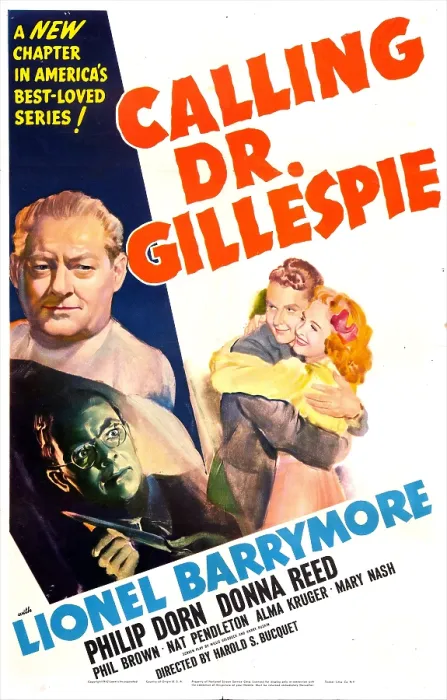 Framed Print : CALLING DR. GILLESPIE, US poster, center from left: Phil Brown, Donna Reed, top left: Lionel Barrymore, Phil Brown, 1942