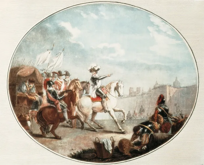 Framed Print : CALLOT, Jacques (1592-1635). Henry of Bourbon in the siege of Paris of 1594 during the Eighth War of Religion or 'War of the three Henrys' (1585-1598)