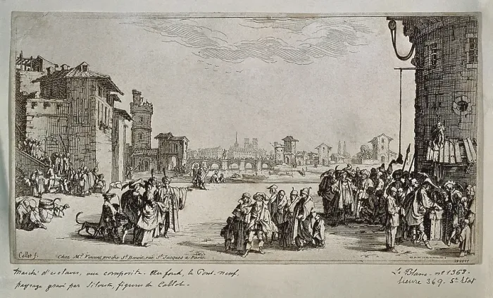 Framed Print : CALLOT, Jacques (1592-1635); CALLOT, Jacques (1592-1635). The Slave Market. 1629; The Slave Market. 1629. Characters appearing in Turkish dress