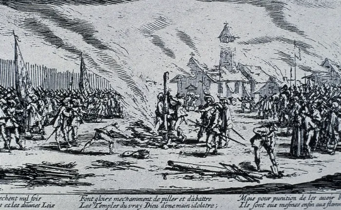 Framed Print : CALLOT, Jacques (1592-1635). The Great Miseries of War. 1633. Series inspired by the Thirty Years War. Plate No. 13: 'Le bcher' (The stake) Framed Print : CALLOT, Jacques (1592-1635). The Great Miseries of War. 1633. Series inspired by the Thirty Years War. Plate No. 13: 'Le bcher' (The stake)