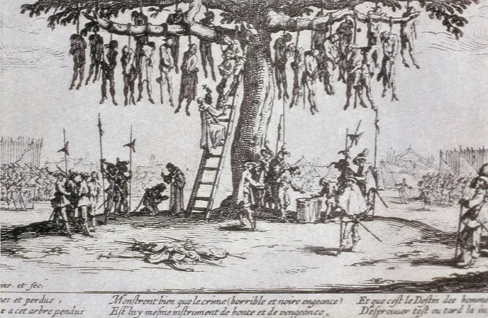 Framed Print : CALLOT, Jacques (1592-1635). The Great Miseries of War. 1633. Series inspired by the Thirty Years War. Plate No. 11: 'The Pendaison' (The Hanging)