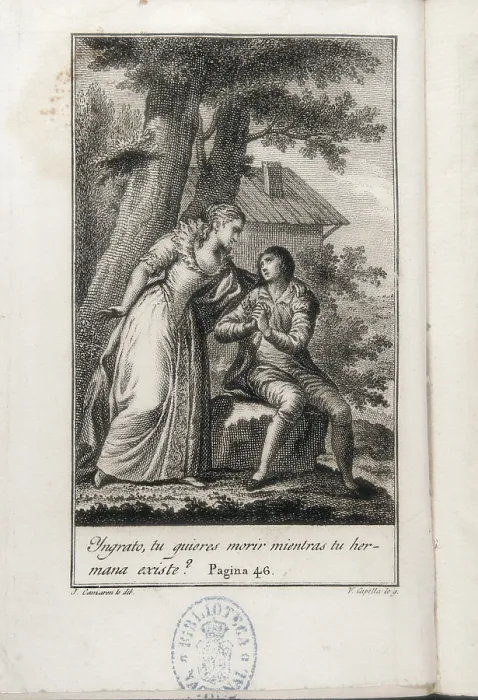 Framed Print : CAMARoN Y MELIA, Jose Juan (1761-1819). Rene. 1813. Illustration of an edition of 'Rene' by Chateaubriand, printed at Valencia in 1813. Engraving. SPAIN. Madrid