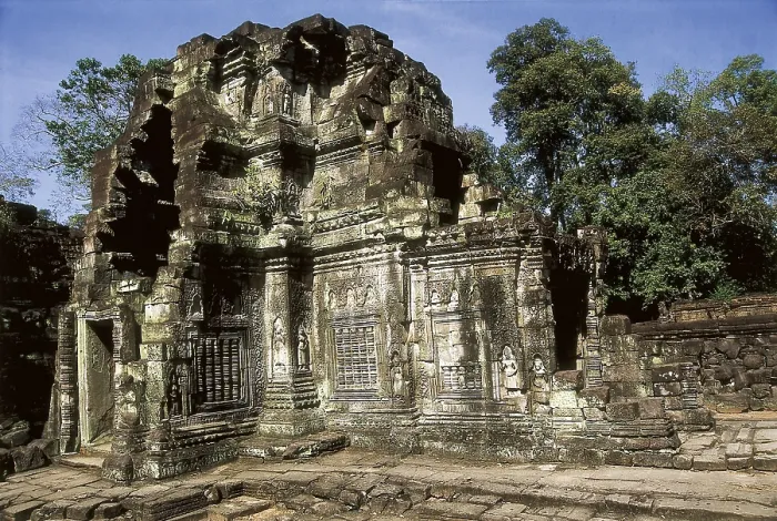 Framed Print : CAMBODIA. Angkor. Hindu temple of Preah Khan (12th c.), built in the period of Jayavarman VII. Khmer art. Sculpture on rock. AISA / Everett Collection**US SALES ONLY**
