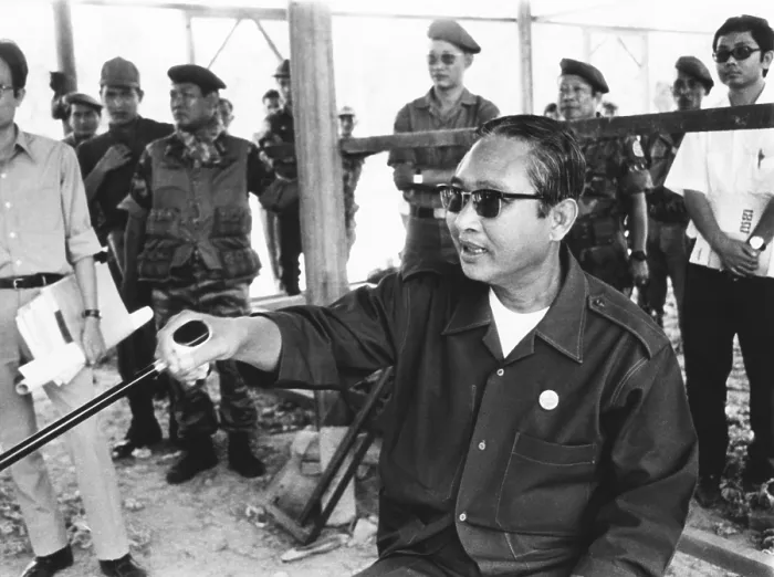 Framed Print : Cambodian Prime Minister Lon Nol at a press conference in Phnom Penh, on March 6, 1972. Lon Nol, dissolved the National Assembly and assumed dictatorial power