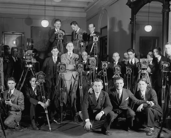 Framed Print : Cameramen of the National Photo Company of Washington, D.C. March 28, 1929. NPC shut down in 1932, when it closed after falling victim to the Great Depression (BSLOC_2016_8_155) Framed Print : Cameramen of the National Photo Company of Washington, D.C. March 28, 1929. NPC shut down in 1932, when it closed after falling victim to the Great Depression (BSLOC_2016_8_155)