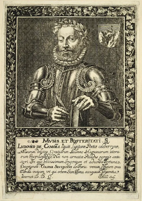 Framed Print : Camoes or Camoens, Luis Vaz de (1524-1580). Portuguese Renaissance writer and poet. Engraving dated on 1624 by A. Paulus, commissioned by Gaspar Severim de Faria