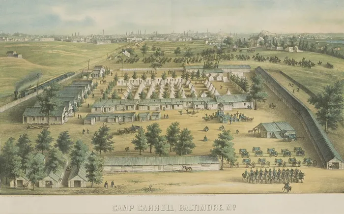 Framed Print : Camp Carroll, Union encampment on the grounds of Mount Clare, home of the Carroll family, with the city of Baltimore in the distance, 1862 (BSLOC_2019_2_110) Framed Print : Camp Carroll, Union encampment on the grounds of Mount Clare, home of the Carroll family, with the city of Baltimore in the distance, 1862 (BSLOC_2019_2_110)