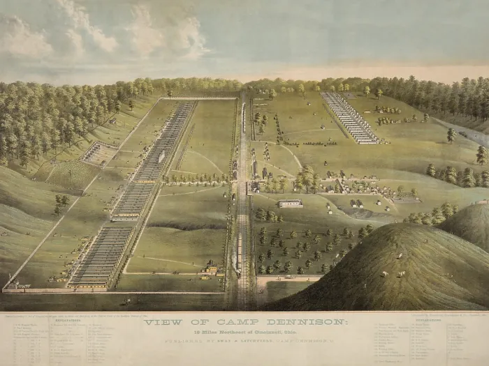 Framed Print : Camp Dennison was located 16 miles northeast of Cincinnati, Ohio, during the US Civil War. The camp was a military recruiting, training, and medical post