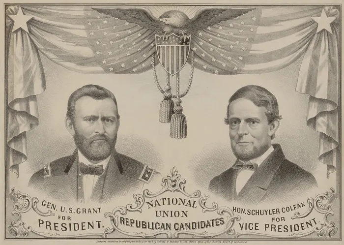 Framed Print : Campaign banner for the 1868 Republican presidential ticket. Presidential nominee Ulysses S