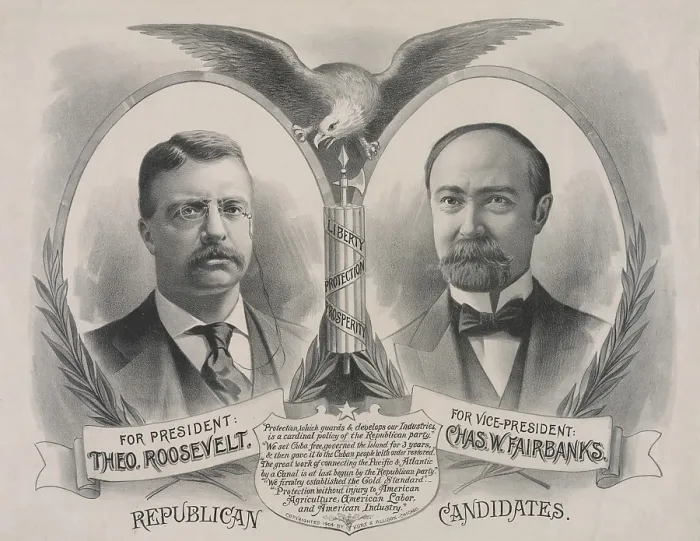 Framed Print : Campaign poster of the 1904 Republican candidates for President. Theodore Roosevelt and Charles W. Fairbanks for Vice President