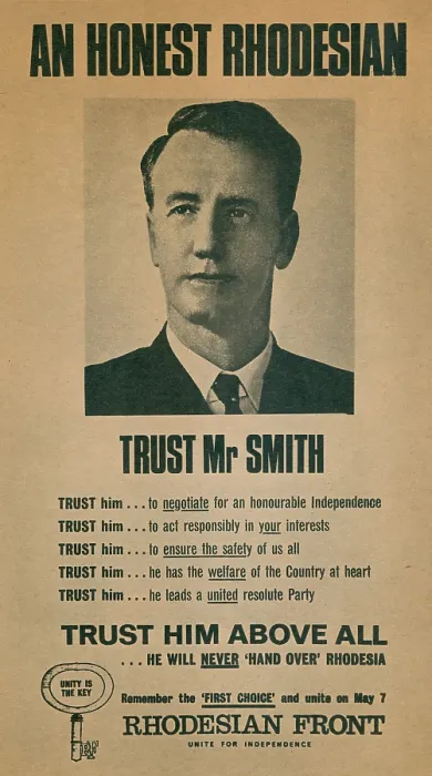 Framed Print : Campaign Poster for Ian Smith in 1960s. In 1965 as Rhodesian Prime Minister, his white government unilaterally declared independence from the United Kingdom