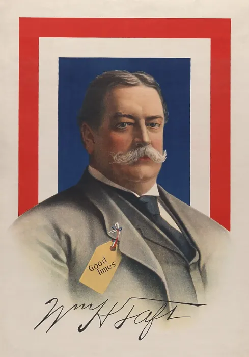 Framed Print : Campaign poster with portrait of Republican nominee, William Howard Taft, 1908. His tag reads, Good Times above his printed autograph (BSLOC_2017_2_100)