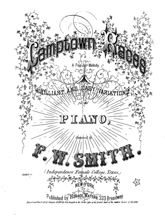 Framed Print : Camptown Races, by F.W. Smith, sheet music title page, 1856 Framed Print : Camptown Races, by F.W. Smith, sheet music title page, 1856