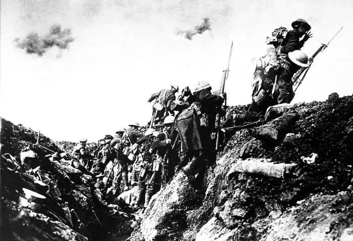 Framed Print : Canadian troops going, over the top, during training near St. Pol, France. World War I. October 1916