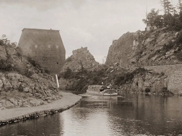 Framed Print : Canal barge FRANK C. MARION passing through the Erie Canal at Little Falls New York. Ca. 1890 photo by William Henry Jackson. LC-D4-4018 Framed Print : Canal barge FRANK C. MARION passing through the Erie Canal at Little Falls New York. Ca. 1890 photo by William Henry Jackson. LC-D4-4018
