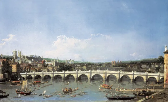 Framed Print : CANALETTO, Giovanni Antonio Canal, also called (1697-1768). Westminster Bridge from the North. 1740s. Baroque art. Oil on canvas. Private Collection