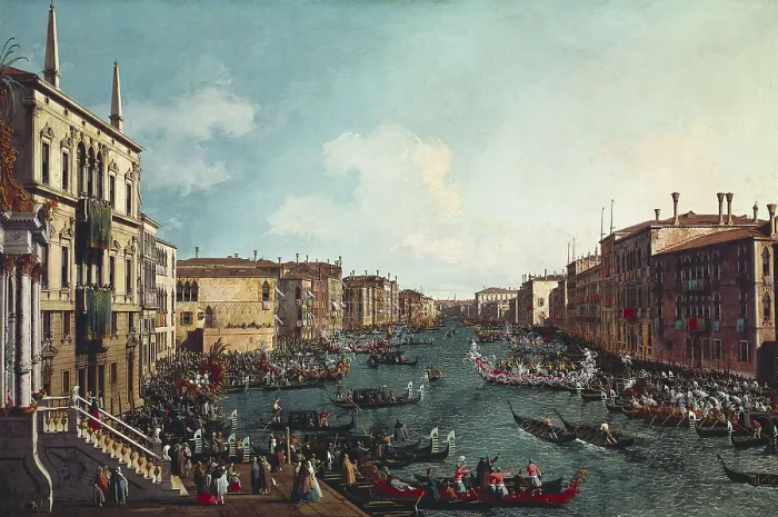 Framed Print : CANALETTO, Giovanni Antonio Canal, also called (1697-1768). A Regatta on the Grand Canal. ca. 1740. Representation of the annual regatta at Carnival time held in Venice