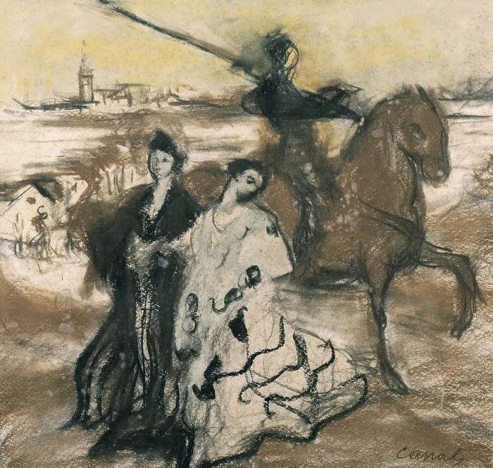Framed Print : CANALS i LLAMBI, Ricard (1876-1931). Landscape with horseman. Drawing. Private Collection. AISA / Everett Collection**US SALES ONLY**