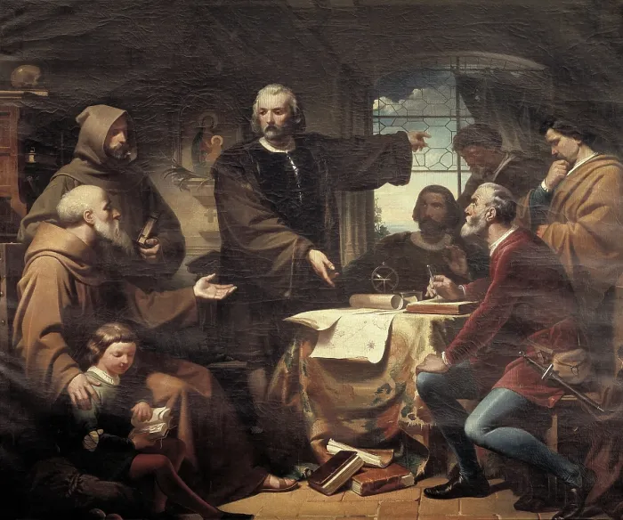 Framed Print : CANO DE LA PEnA, Eduardo (1823-1897). Columbus in the Monastery at La Rabida. 1856. SPAIN. Madrid. Senate Palace