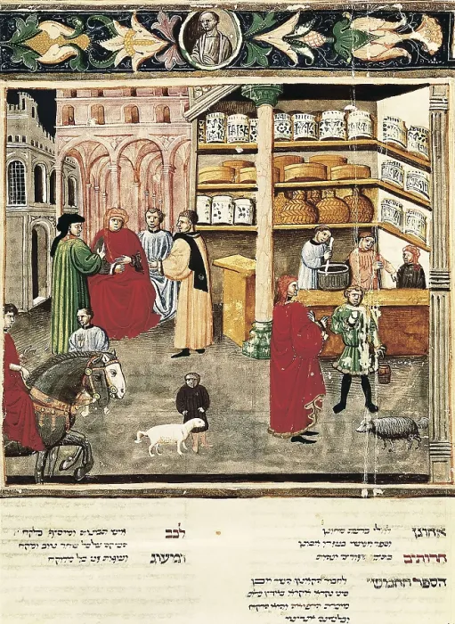 Framed Print : Canon of Medicine. s.XIV. Illuminated page from 'Canon of medicine' of Avicenna with a Pharmacy scene. Anonymous illustration of the Islamic School. Miniature Painting