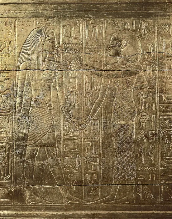 Framed Print : Canopic chest of Tutankhamun. 1333 BC. Detail, one relief. Inside the chest there was another alabaster chest with canopic vases. Golden wood. From the treasure of Tutankhamun Framed Print : Canopic chest of Tutankhamun. 1333 BC. Detail, one relief. Inside the chest there was another alabaster chest with canopic vases. Golden wood. From the treasure of Tutankhamun