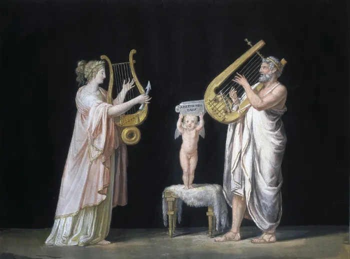 Framed Print : CANOVA, Antonio (1757-1822). Erato and Pindar. ca. 1798. Neoclassicism. Tempera. ITALY. Possagno. Museum of Antonio Canova
