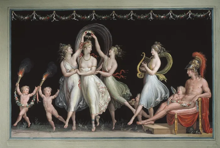 Framed Print : CANOVA, Antonio (1757-1822). The Graces and Venus dancing in front of Mars. Circa 1798. Neoclassicism. Tempera. ITALY. Possagno. Museum of Antonio Canova