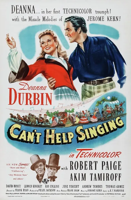 Framed Print : CAN'T HELP SINGING, top l-r: Deanna Durbin, Robert Paige, bottom left: Akim Tamiroff on poster art, 1944 Framed Print : CAN'T HELP SINGING, top l-r: Deanna Durbin, Robert Paige, bottom left: Akim Tamiroff on poster art, 1944