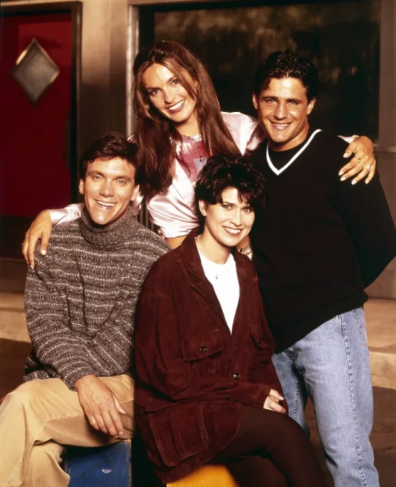 Framed Print : CAN'T HURRY LOVE, from left: Kevin Crowley, Mariska Hargitay, Nancy McKeon, Louis Mandylor, 1995 Framed Print : CAN'T HURRY LOVE, from left: Kevin Crowley, Mariska Hargitay, Nancy McKeon, Louis Mandylor, 1995