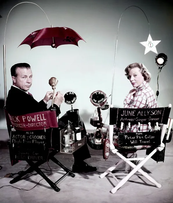 Framed Print : YOU CAN'T RUN AWAY FROM IT, from left, spouses Dick Powell (producer and director) and June Allyson (star), hamming it up on-set, 1955 Framed Print : YOU CAN'T RUN AWAY FROM IT, from left, spouses Dick Powell (producer and director) and June Allyson (star), hamming it up on-set, 1955