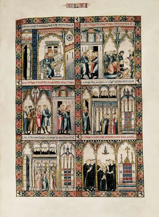 Framed Print : Cantigas de Santa Maria (Virgin Mary Songs). 13th c. Fol. 156. Gothic art. Miniature Painting. SPAIN. San Lorenzo de El Escorial. Royal Library of the Monastery of El Escorial