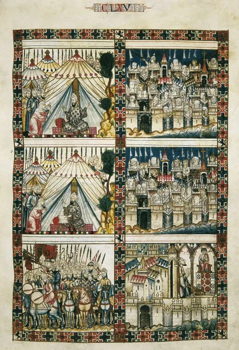 Framed Print : Cantigas de Santa Maria (Virgin Mary Songs). 13th c. Battle and soldiers scene. Gothic art. Painting. SPAIN. San Lorenzo de El Escorial Framed Print : Cantigas de Santa Maria (Virgin Mary Songs). 13th c. Battle and soldiers scene. Gothic art. Painting. SPAIN. San Lorenzo de El Escorial