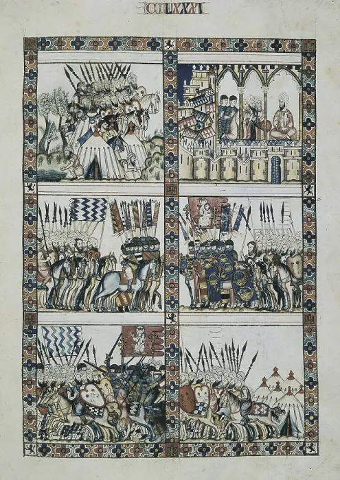 Framed Print : Cantigas de Santa Maria (Virgin Mary Songs). 13th c. Scenes with the Castilian and the Spanish-Arabic armies. Gothic art. Miniature Painting Framed Print : Cantigas de Santa Maria (Virgin Mary Songs). 13th c. Scenes with the Castilian and the Spanish-Arabic armies. Gothic art. Miniature Painting