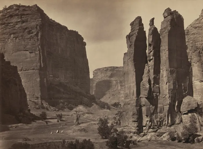 Framed Print : Canyon de Chelly at Camp Beauty as photographed in 1873 by Timothy O'Sullivan