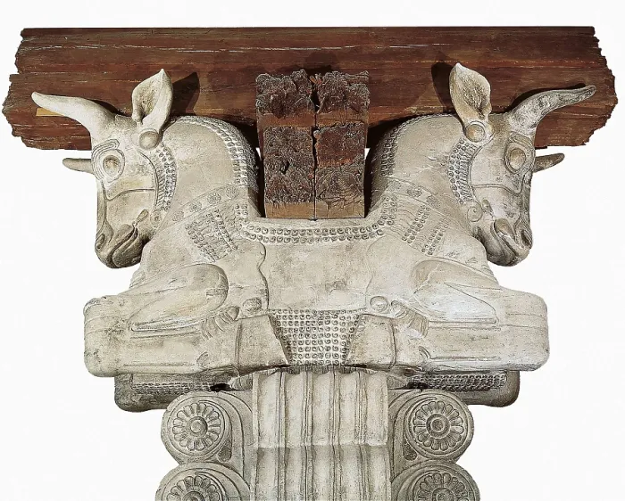Framed Print : Capital depicting bulls. 6th c. BC. Detail of the capital. Work from Artaxerxes II's time (404-358 BC). Persian art. Achaemenid period. Sculpture on rock. FRANCE. Paris Framed Print : Capital depicting bulls. 6th c. BC. Detail of the capital. Work from Artaxerxes II's time (404-358 BC). Persian art. Achaemenid period. Sculpture on rock. FRANCE. Paris