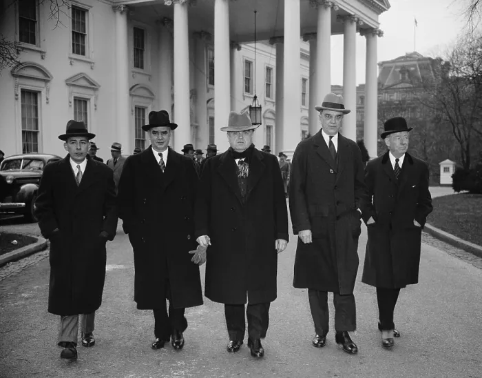 Framed Print : Capital and Labor leaders leaving the White House after a conference with President Roosevelt From left to right:; A.A Framed Print : Capital and Labor leaders leaving the White House after a conference with President Roosevelt From left to right:; A.A