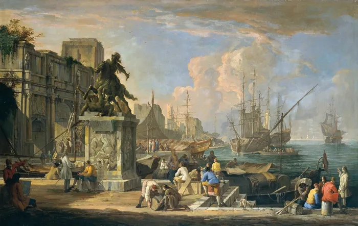 Framed Print : Capriccio with a View of the Harbor, Arch of Constantine and Equestrian Monument (Capriccio con veduta di porto, l'arco di Costantino e monumento equestre)